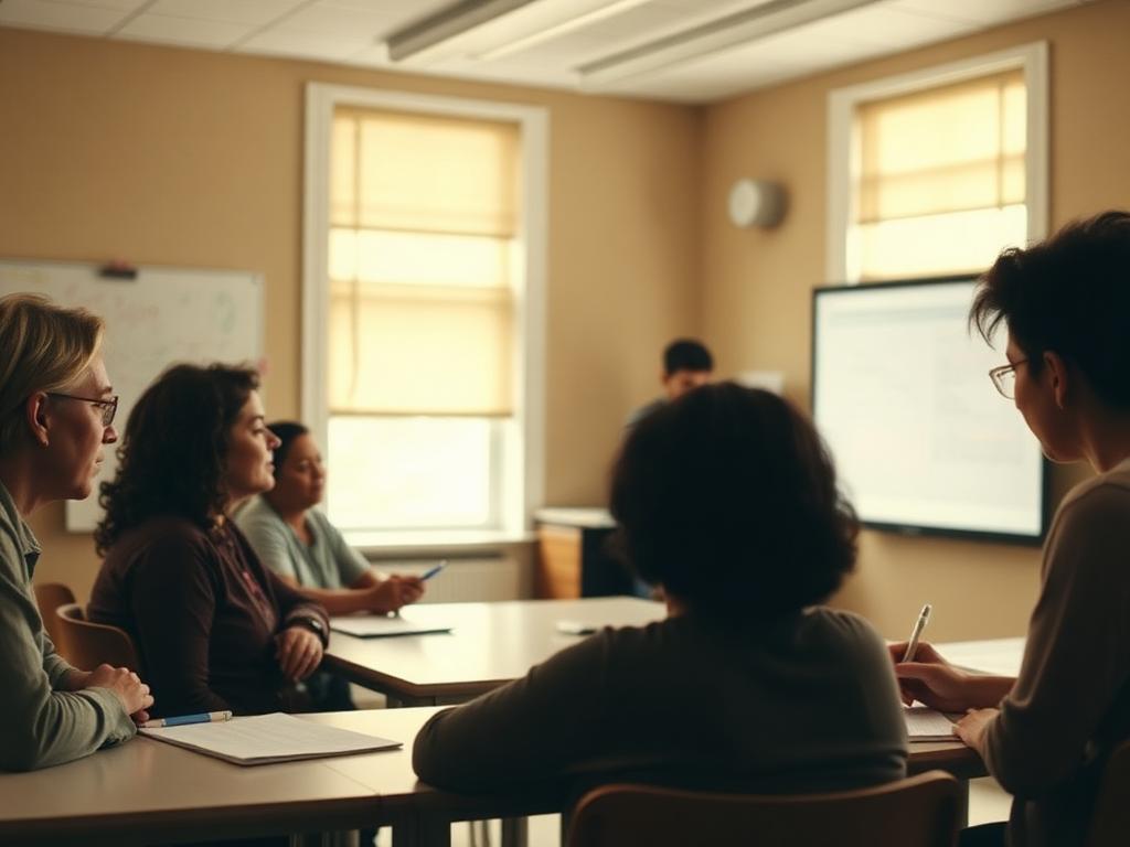 Adult learners taking notes during a career training class